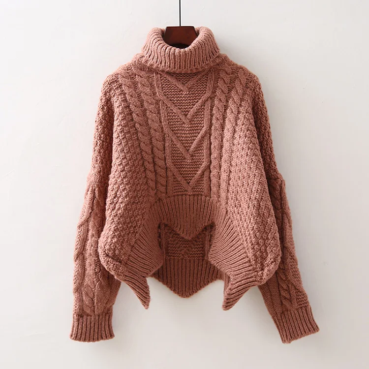 Толстый свитер женский осенне-зимний пуловер корейский стиль свободный витой трикотаж Асимметричный пуловер Водолазка грубошёрстный свитер