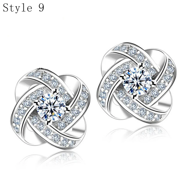 925 Sterling Silver Earrings Stud for Women Solid Silver Jewelry Earrings Bling CZ Zircon Stone Stud Brincos Bridal Wedding 9