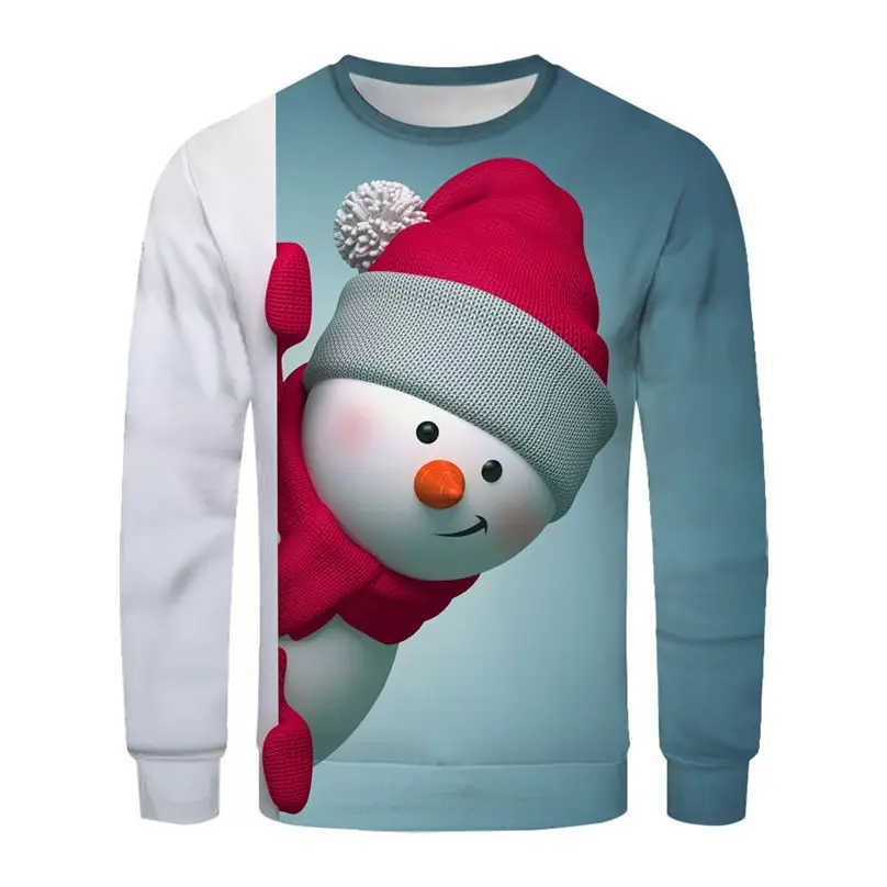 Christmas Couple's 3-D Printed Men and Women Tops Cotton Long-sleeved T Shirt Round Collar Christmas Blouse Casual Tee 4S13 (42)