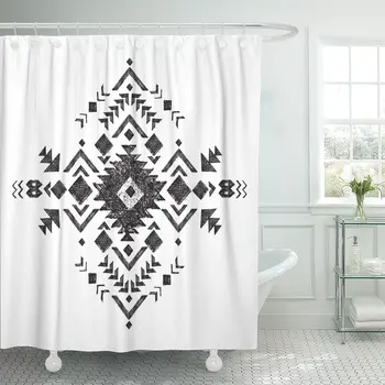 

Geometric Black and White Tribal Aztec Drawing Ethnic Abstract Shower Curtain Waterproof Polyester Fabric 60 x 72 Inches Set