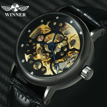 

WINNER Official Casual Sports Mens Watches Top Brand Luxury Crystal Skeleton Automatic Mechanical Watch Men Leather Strap