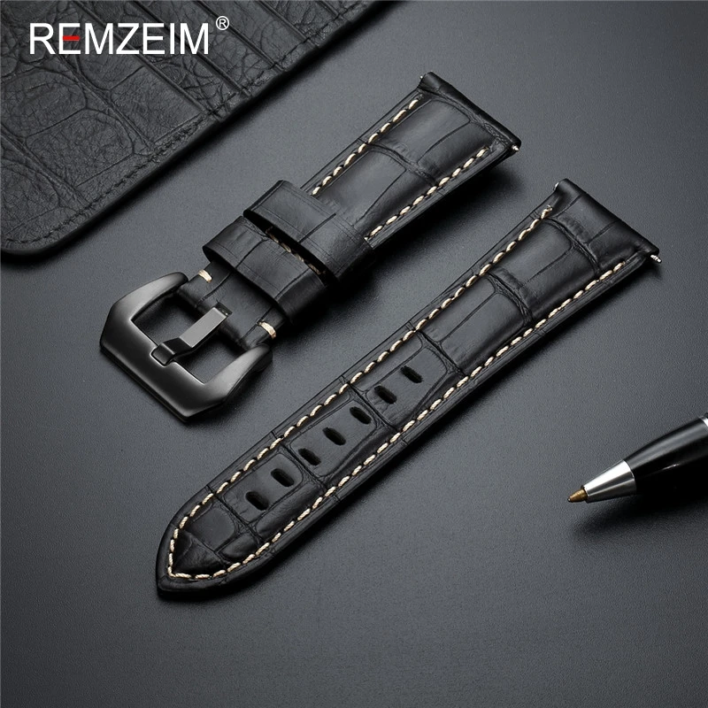 Premium Genuine Leather Watch Band Strap in Blue with Solid Metal Buckle