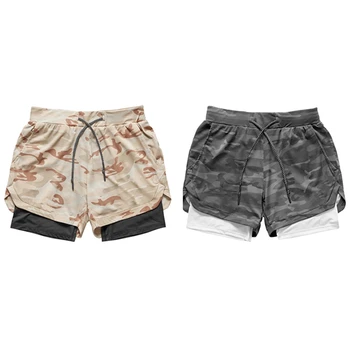 買取 2個メンズヨガトレーニング速乾性迷彩パンツジョギングフィットネスm-グレー迷彩 & カーキ迷彩