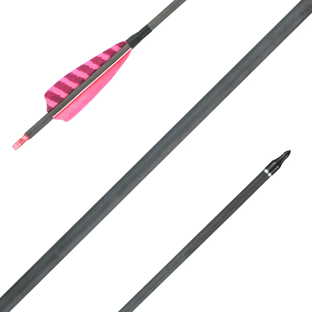 Kaufen 6 12 stücke Reinem Kohlenstoff Pfeile mit Natürlichen Federn 32 Zoll Wirbelsäule 400 ID 6,2mm Einstellbare Nocke für Schießen Jagd üben