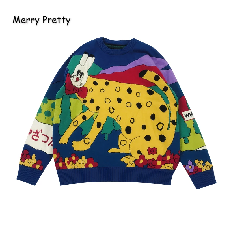 MERRY PRETTY Women's Cartoon Embroidery Harajuku Cute Knitted Sweaters 2021 Winter Thick Warm Jacquard Sweater Knit Pullovers | Женская