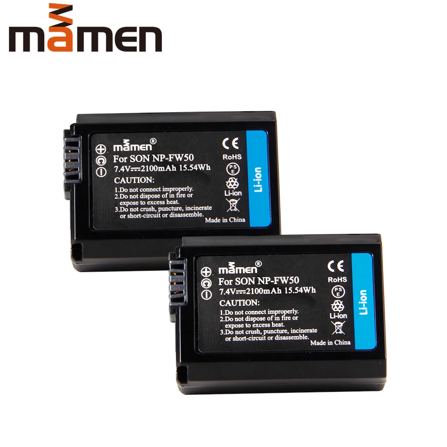 

Mamen 2pcs NP-FW50 NPFW50 NP FW50 Digital Camera Battery For Sony A5000 A5100 A6000 A6100 1130mAh Rechargeable Lithium Batteries
