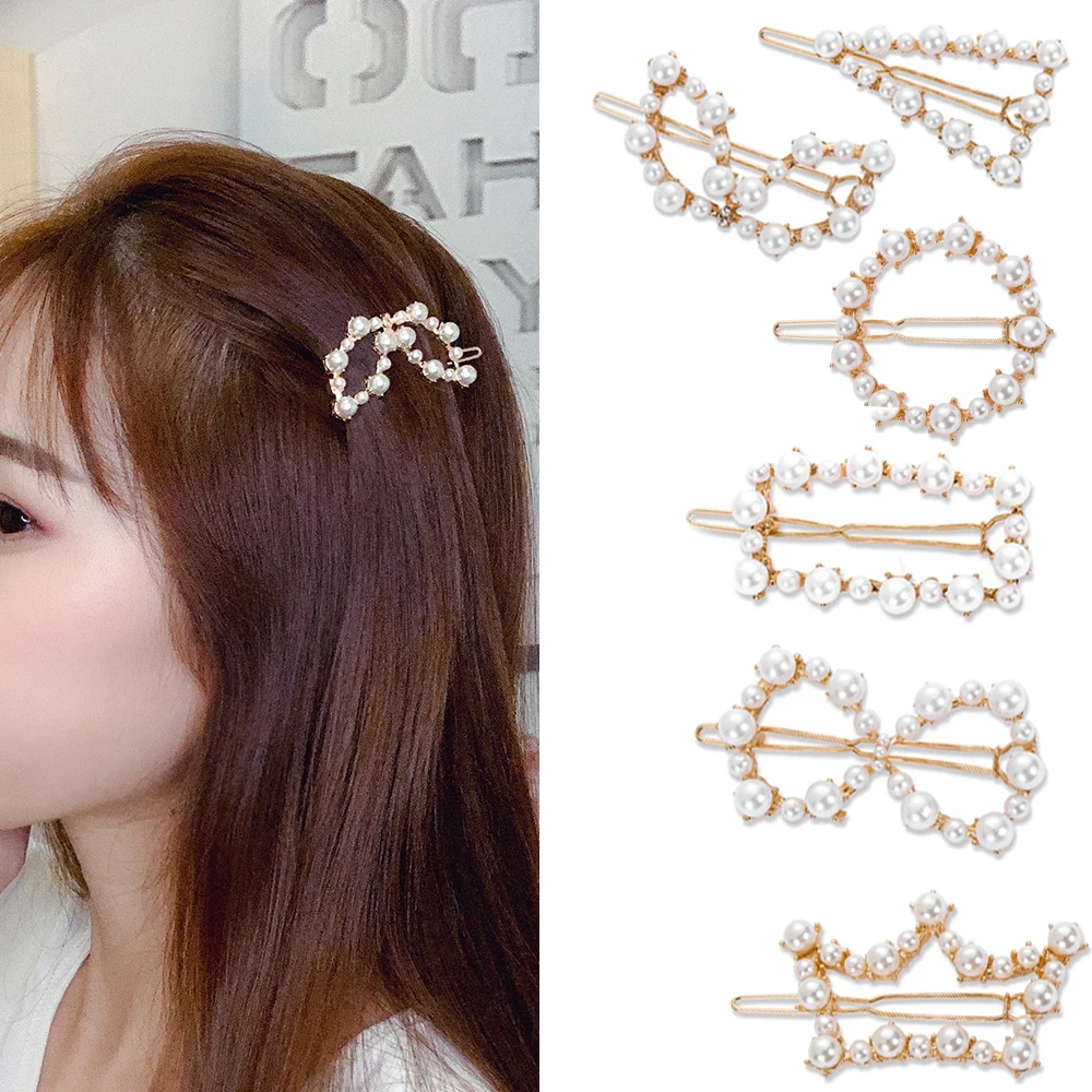 

Regalo de Navidad geométrico Irregular hueco pinzas para el pelo con perlas horquillas coreanas horquillas de metal niñas accesorios para el cabello