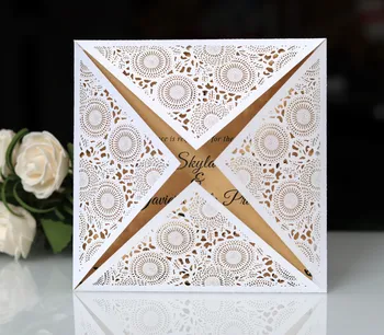 

European Square Invitation Card For Wedding Elegant Delicate Carved Lace Wedding Invitation Cards With Envelope Set
