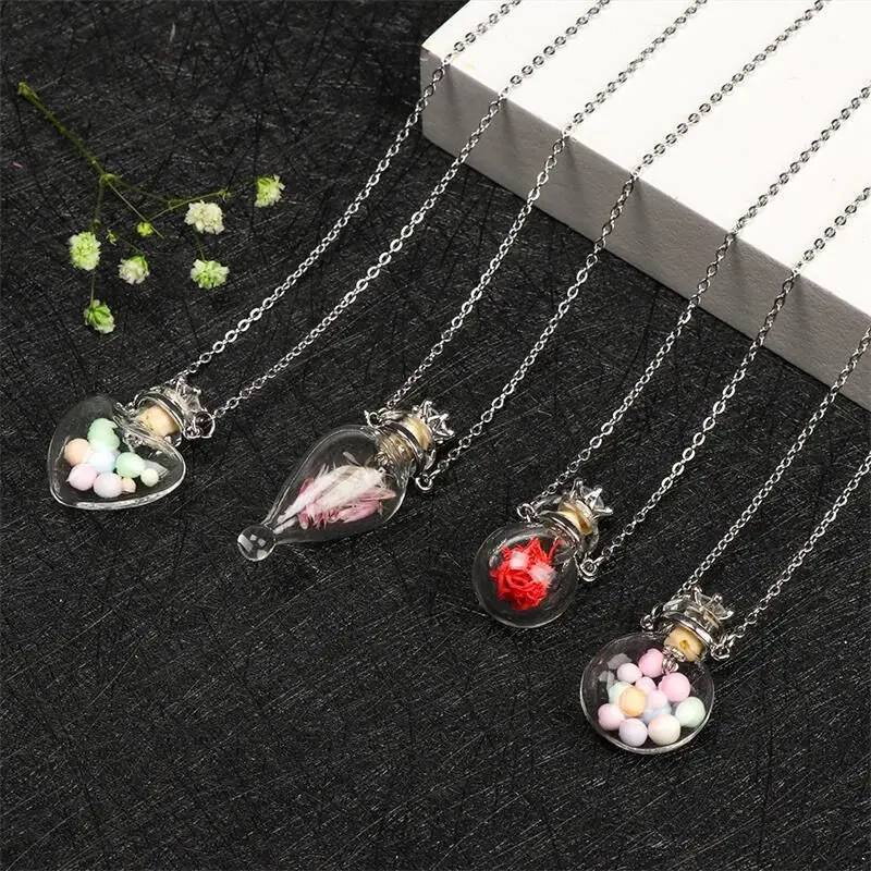 Clear Water Drop Mix Shape Perfume Bottle Necklaces Essential oil Keep Openable Make Wish Pendant Blood Vial Necklace For Women 5
