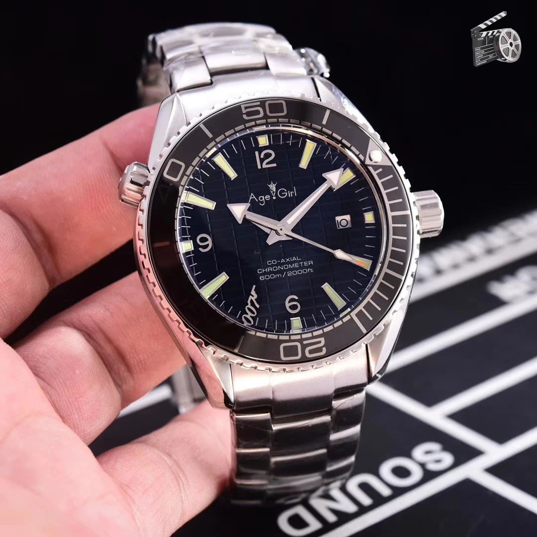 

Luxury Brand New Men Automatic Mechanical Silver Black Ceramic Luminous Stainless Steel James Bond 007 Sapphire Glass Back Watch