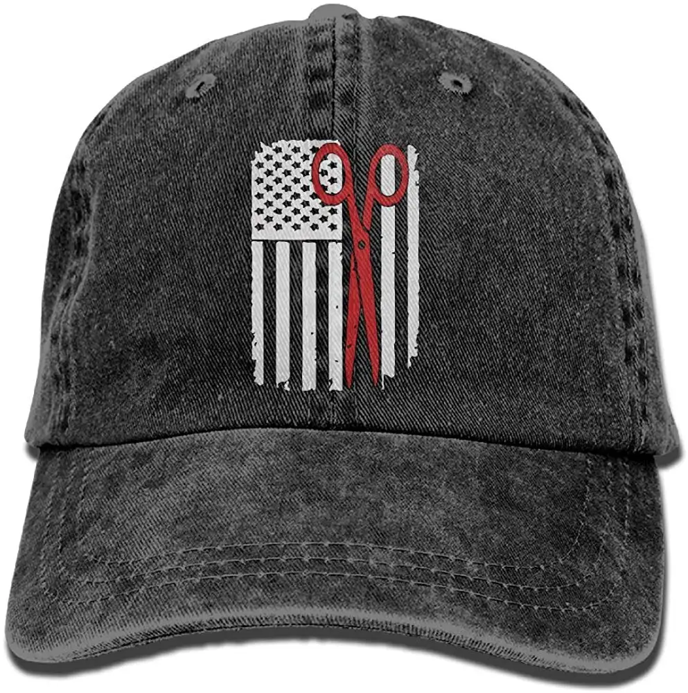 Парикмахерские ножницы, парикмахерские, флаг США-1, унисекс, бейсболка, хлопок, деним, Регулируемая Кепка в стиле хип-хоп для мужчин и женщин