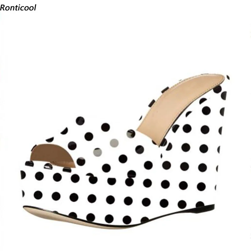 

Ronticool New Fashion Women Handmade Summer Slippers Polka Dot Wedges High Heels Open Toe Out Door Slippers Women US Size 5-13