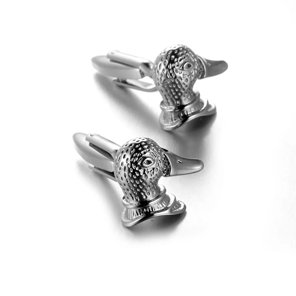 Men Fancy Shirt Cufflinks Duck Mallard Shape Cuff Links Wedding Gift silver color