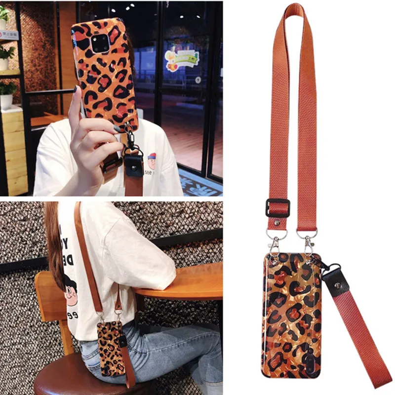 

leopard strap tpu case for xiaomi redmi note 7 mi 8 9 se lite A1 A2 play case cover glitter foil shoulder lanyard soft silicon p