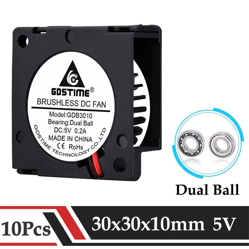 

10Pcs/Lot Gdstime DC 5V 30MM Blower Fan 30MMx10MM Dual Ball Radial Turbo Cooling Fan 3010 3CM Micro 3D Pritner Cooler Fan