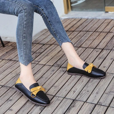 Single shoes female autumn Korean version of the bow soft bottom a pedal lazy peas shoes