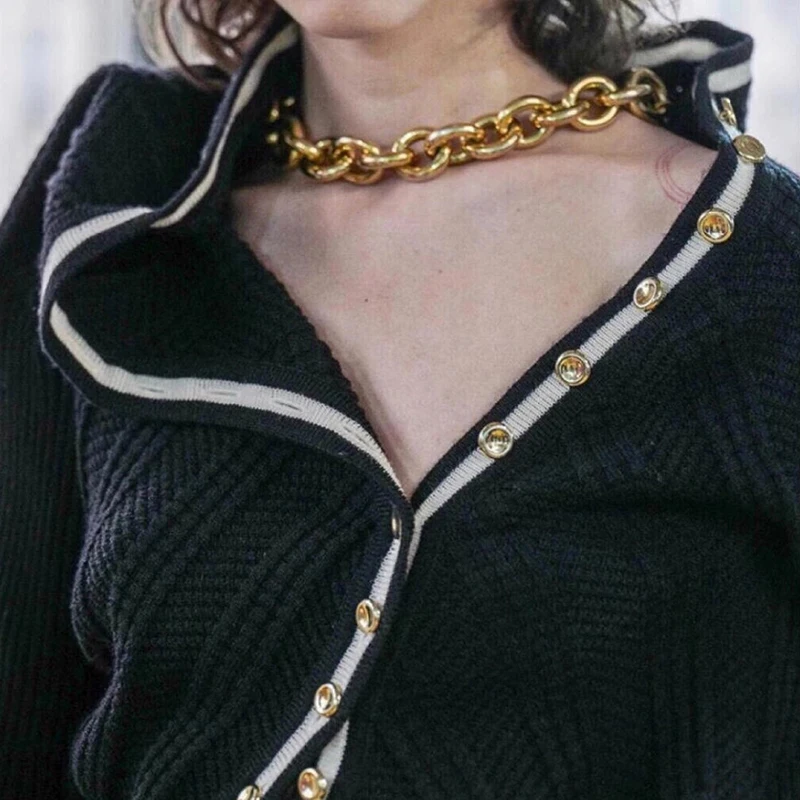 TWOTWINSTYLE Casual Patchwork Chain Sweater For