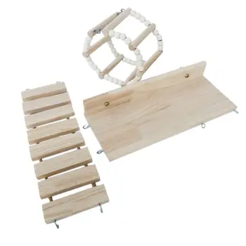 

3Pcs Wooden Hamster Platform Climbing Ladder Swing Play Set Small Pet Cage Exercise Toys Sky Wheel