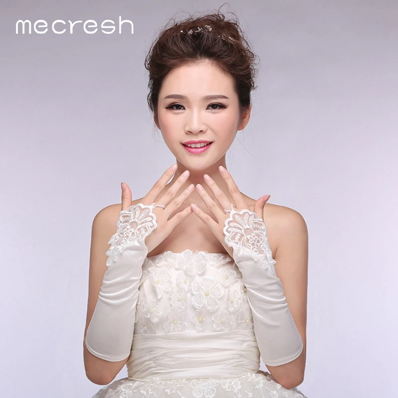 Mecresh белая кружевная Свадебная перчатки свадебные аксессуары элегантные цветочные с бантиком длинные перчатки для невесты ST004
