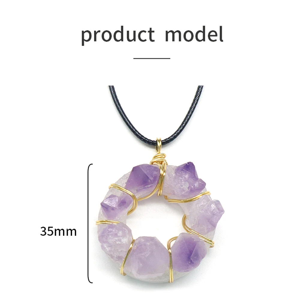 Wholesale 4PCS Natural Stones Amethyst Reiki Healing Round Shape Pendant Necklace DIY Charm Necklaces Jewelry Gift