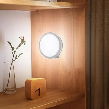 

Plastic Small LED Night Lamp Human Body Induction Sensor USB Round Emergency Warm White Light for Home Bedroom Corridor