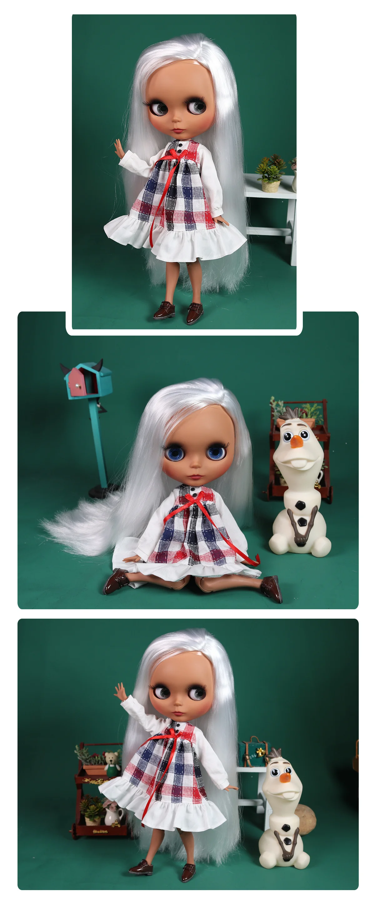 Neo Blythe Doll with Silver Hair, Dark Skin, Matte Cute Face & Custom Jointed Body 1