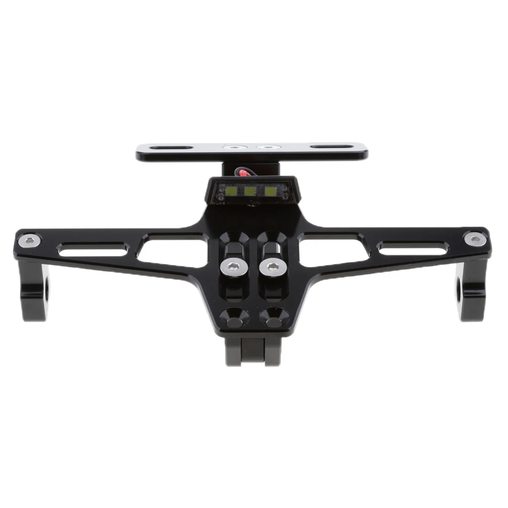Universal CNC Adjustable Motorcycle License Plate Frame Holder Bracket w/ Light Black