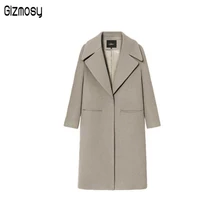 Осенне-зимнее женское свободное шерстяное пальто с длинными рукавами, новое модное однобортное тонкое шерстяное пальто, большие размеры CA3252