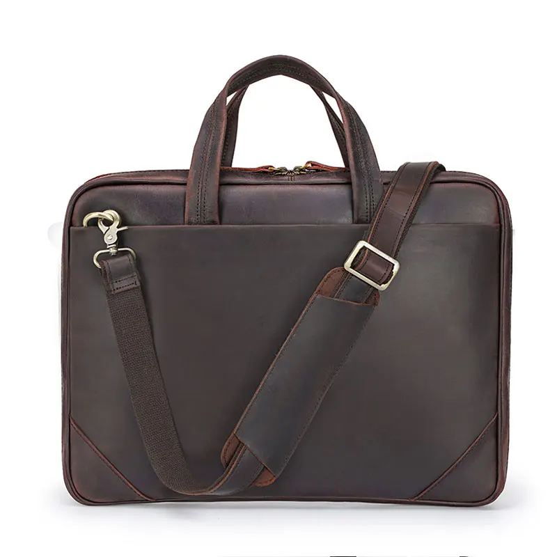 

Newsbirds Vintage Style Thick Leather Briefcase 15.6 Inch Laptop Handbags Men Male Work Totes Business Bags Lightweight 40cm