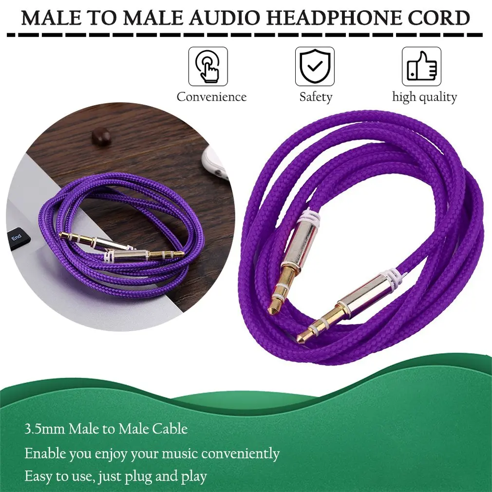

1m Braided Woven 3.5mm Male to Male AUX Audio Headphone Cord Cable Nylon Blend +Metal Easy to use Plug and Play