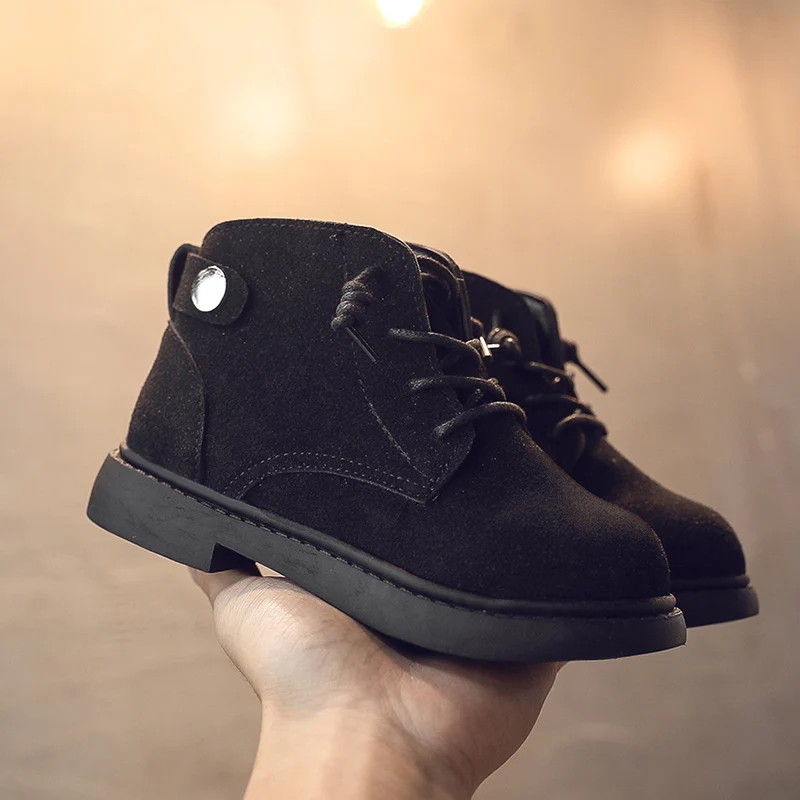 Winter Girls Boys Plush Snow Motorcycle Boots Warm Children Ankle Boots Lace-Up Rome Boots Kid Leather Shoes Short Boot