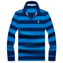 Горячая Распродажа, брендовая мужская рубашка Поло, хлопок, высокое качество, в полоску, бизнес поло, мужские рубашки поло с длинным рукавом, Прямая поставка, рубашка поло