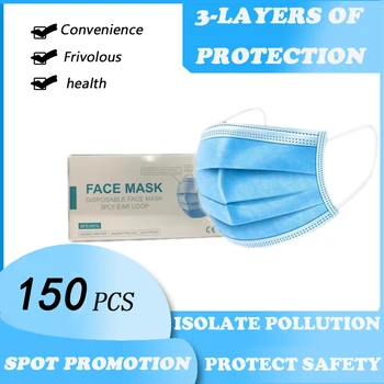 

150pcs High filtration Face Mask 3 Layers Waterproof Non-woven Earloop Face Mouth Mask Made of meltblown cloth material