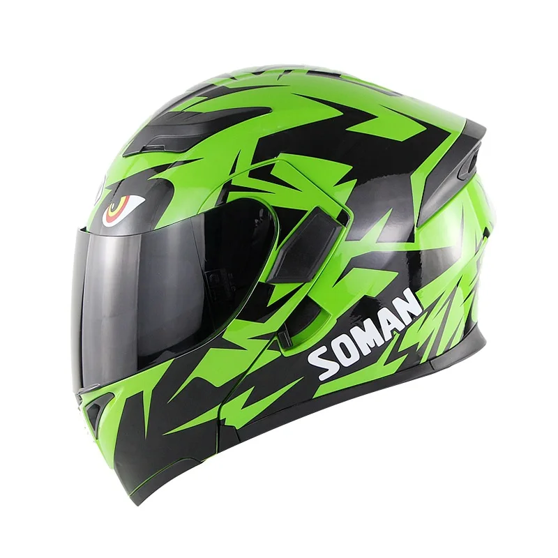 

Green Eye in Speed Step through Soman 955 Motorcycle Helmet Double Lens Modular Helmet Full Helmet Four Seasons Safety Helmet