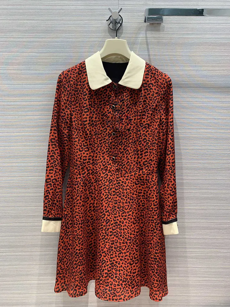 

LouLan Queen Silk Long Sleeve Women Runway/Summer/Red/Party/Boho/Beach/Elegant/Leopard Print Dress Women Summer Dress