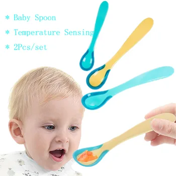 

2Pc/set Baby Soft Silicone Spoon Candy Color Temperature Sensing Spoon Children Food Baby Feeding Tools Baby Dishes