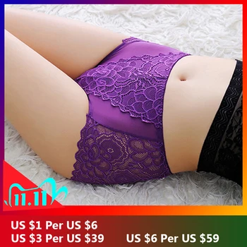 

Sexy Lace panties Underwear Women Lingerie seamless lace buttock Mid waist panties modal crotch women's Briefs ropa interior