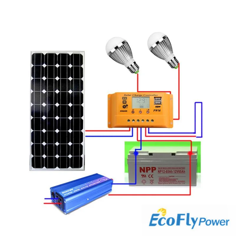 

18V 100w solar system photovoltaic kit system power station for 12V solar panel batteries charger whole solar kit set with cable