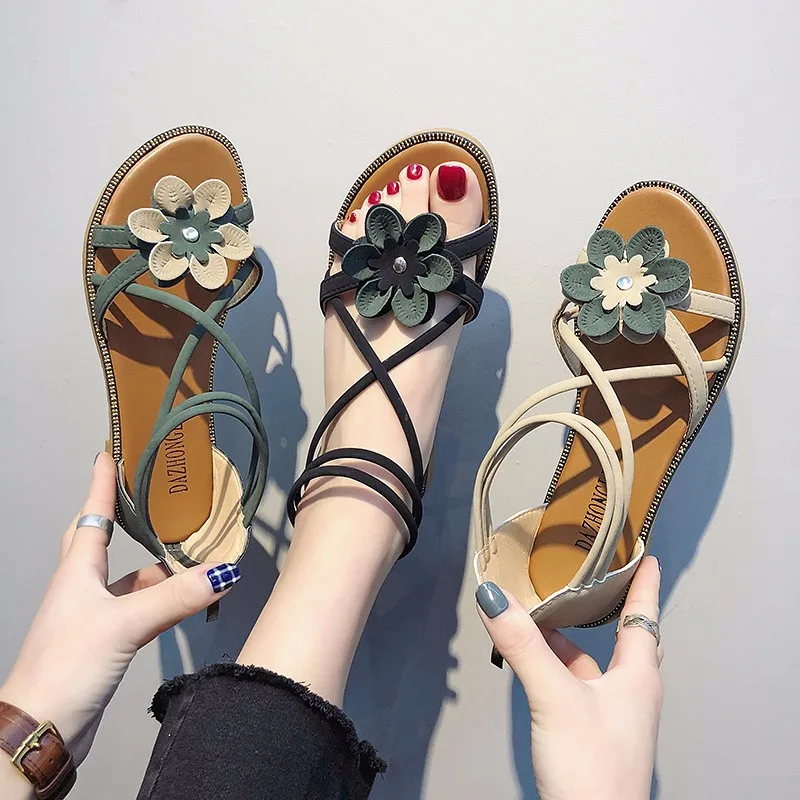 

Versatile Flower Flat Sandals Sandals 2019 Spring New Style Shoe Flat Heel Students Casual Gladiator Sandals WOMEN'S Shoes