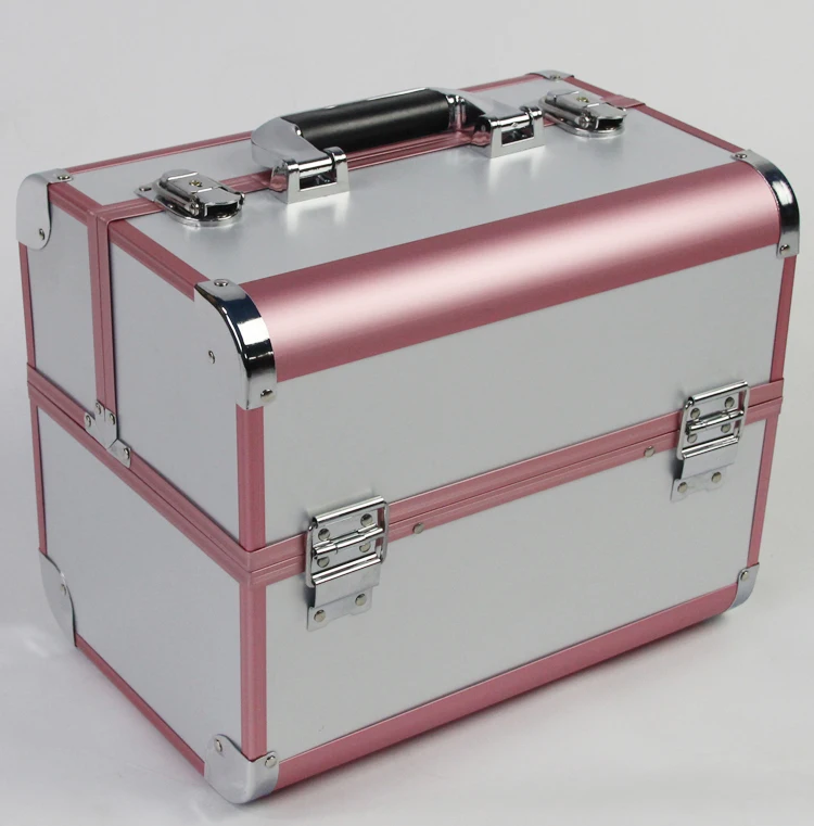 

Large Size White and Pink Color 3 layer Professional Cosmetic Case, Jewelry and Makeup Storage Box for Wedding and Birthday Gift