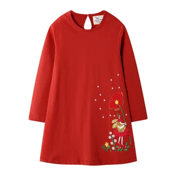 

Dress Children Vestidos Autumn Girls Long Sleeve Dress for Kids Flower Animal Dress Cotton Christmas Dress Clothes