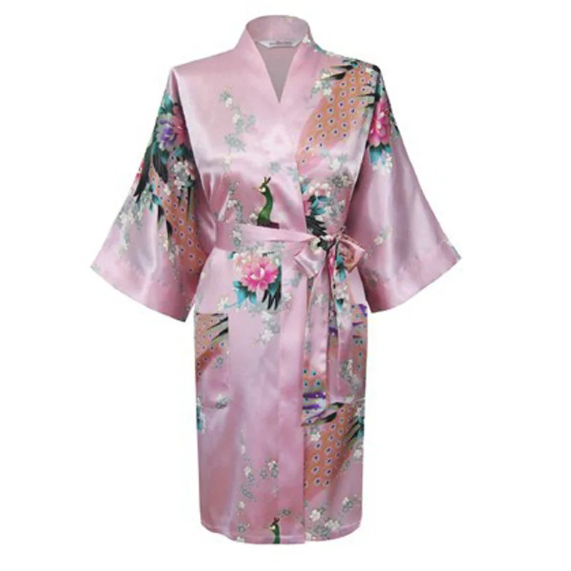 Kimono Dress Japanese Style Peacock Floral Print Satin Loose Traditional sleepwear Haori Asian Clothes Pajamas Bathing Robe japanese kimono japanese kimono cardigan japanese kimono shirt