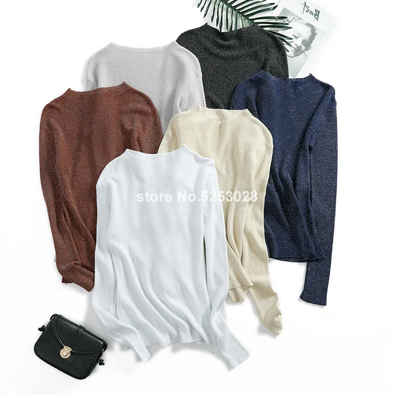 

Shiny Lurex Autumn Winter Sweater Women Long Sleeve Pullover Women Basic Sweaters Women Korean Style Knit Tops Pull Femme