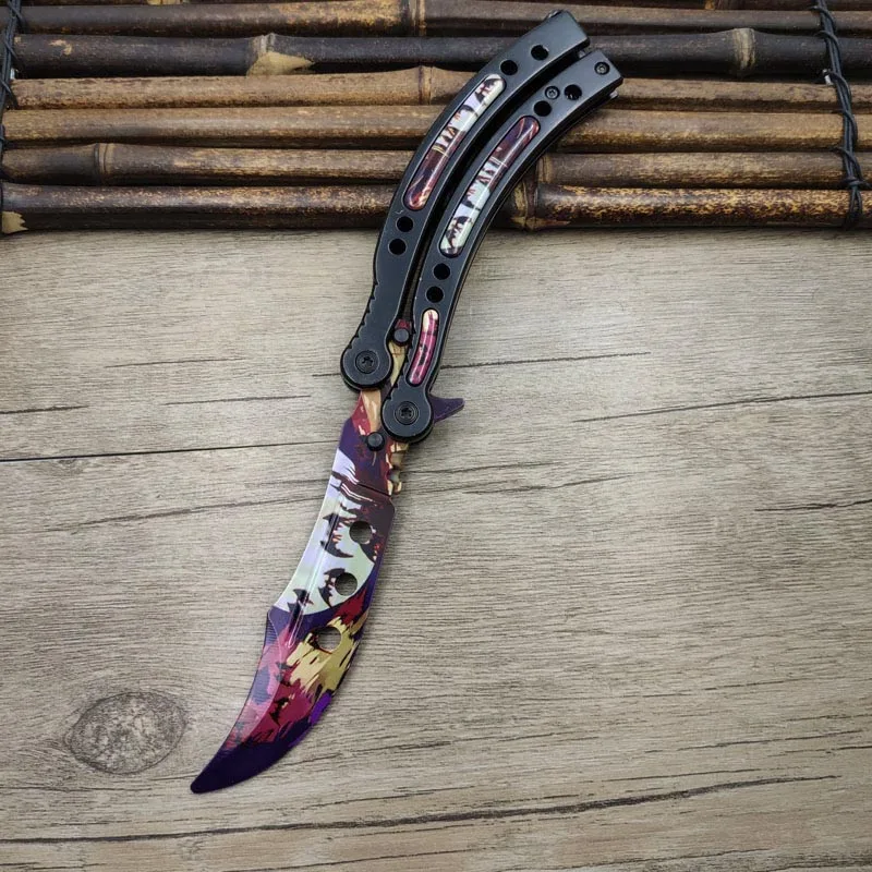 Складной нож с бабочкой Karambit csgo, нож для кожи, тренировочный нож с бабочкой, тренировочный игровой нож, тупое лезвие, инструмент без края - Цвет: Night Attacking