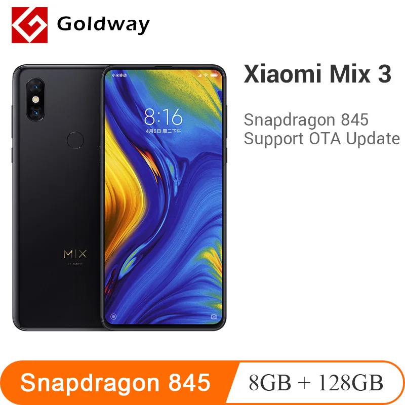 Новый оригинальный мобильный телефон Xiaomi Mi Mix 3 8 Гб ОЗУ 128 ПЗУ Восьмиядерный