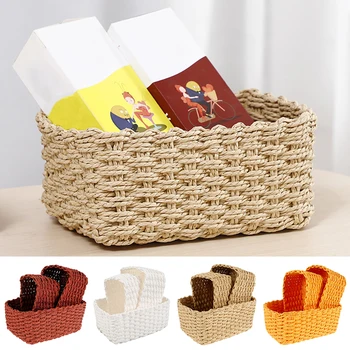 

Nordic Woven Storage Baskets Recycled Paper Rope Bin Sundries Organizer Divider for Home Cupboards Drawer Closet Shelf Dresser