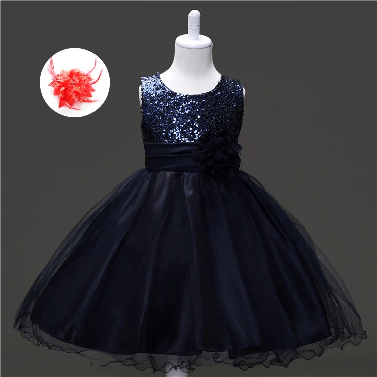 Модная праздничная одежда для детей возрастом от 3 до 10 лет платья с блестками для девочек на свадьбу, детские черные вечерние платья подружки невесты для детей - Цвет: navy blue