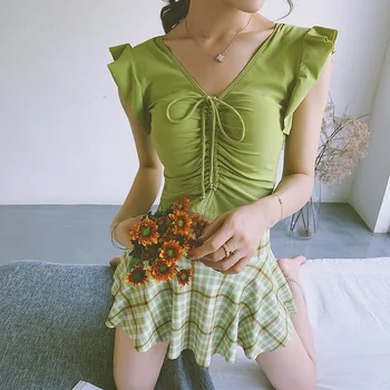 

Swimsuit 2019 New Woman's Surfing Bathing Clothes Girl Summer Swimsuits Pure Plaid With Skirt Of High Waist Thin Cute Suit
