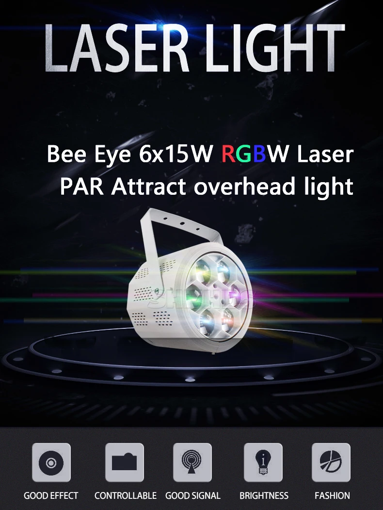 4 шт. DMX512 Управление 6x15 Вт пчелиные глаза Литые алюминиевые Par огни RGBW 4in1Green лазер полноцветный театр большие танцы KTV декоративные