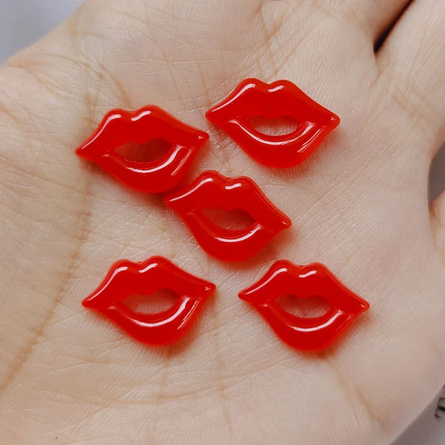 Lip Flatback Charms Red Lips Charm Valentine's Day Cabochons 10 pcs